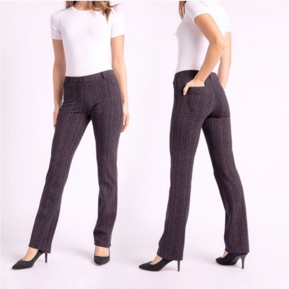 Betabrand Stretchy Dress Yoga Pants in Onyx Plaid - Size Medium Petite
